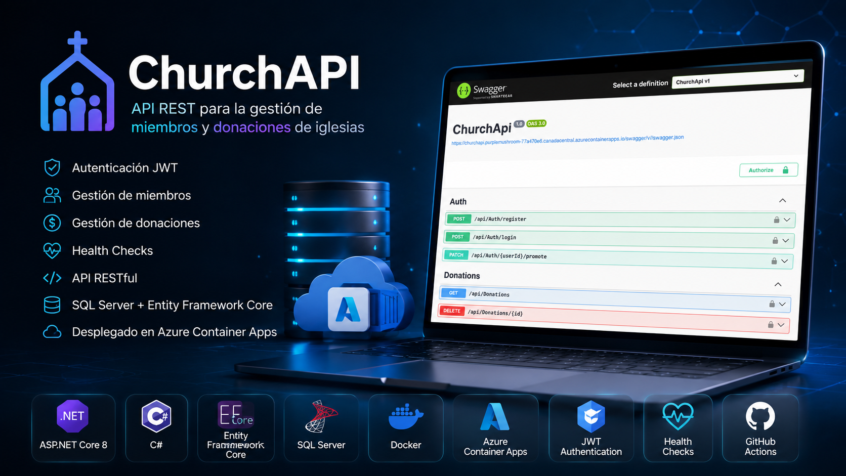 Captura de pantalla de Church API — Swagger UI